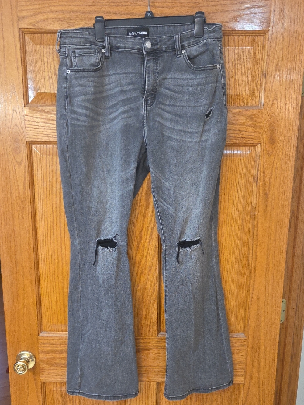 Fashion Nova Gray Distressed Flare Jeans